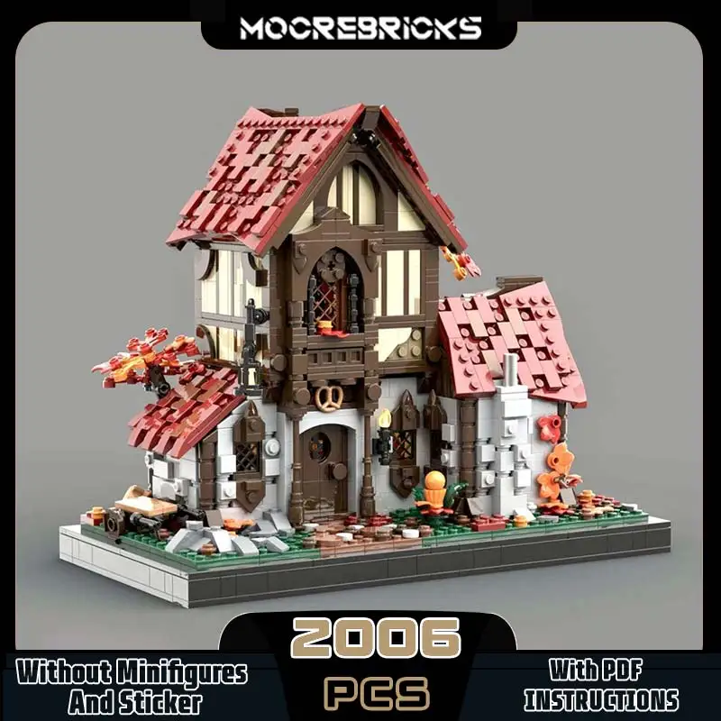 MOC Bausteine Wassermühle Modulare Bäckerei Mittelalterlichen Fantasie Display Serie Eichenbaum Modell Ziegel Spielzeug Für Erwachsene Weihnachten Geschenke