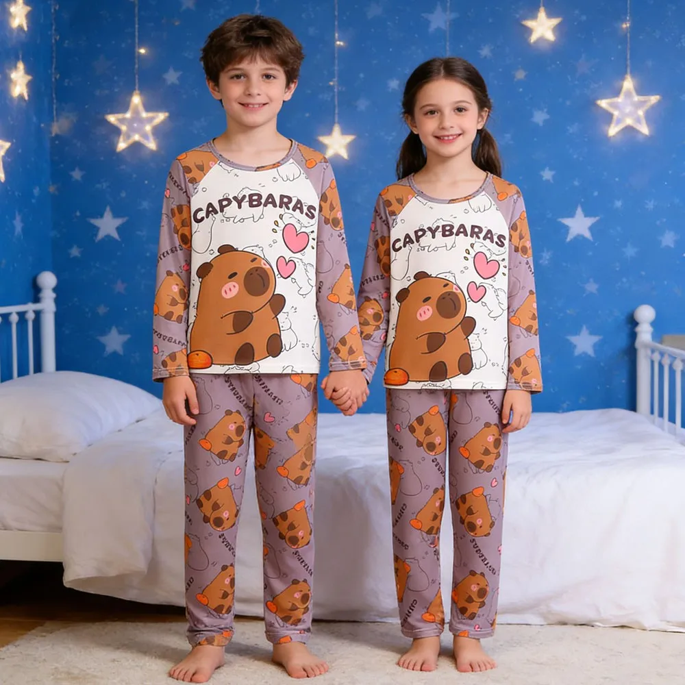 Lovely Capybara Girls Pajamas Sets Children Sleepwear Kids Pyjamas Animal Pijama Toddler Pyjama Fille Full Sleeve Soft Homewear