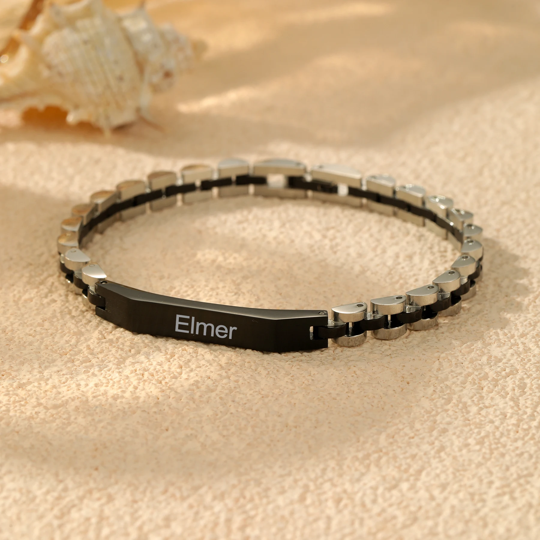 Engrave Link ID Bracelet Custom Stainless Steel Men Bracelet Personalized Name Trapezoidal Watch Bracelet Fathers Day Gift