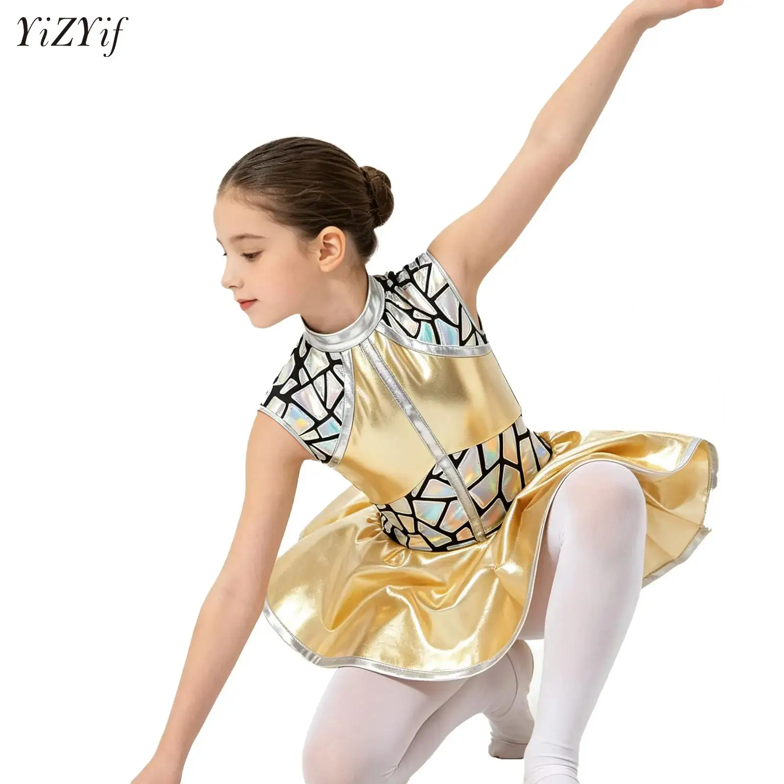 Girls Anime Alien Robot Costume Anime Outer Space Cutie Dresses Shiny Metallic Jazz Disco Ballet Dance Stage Performance Costume