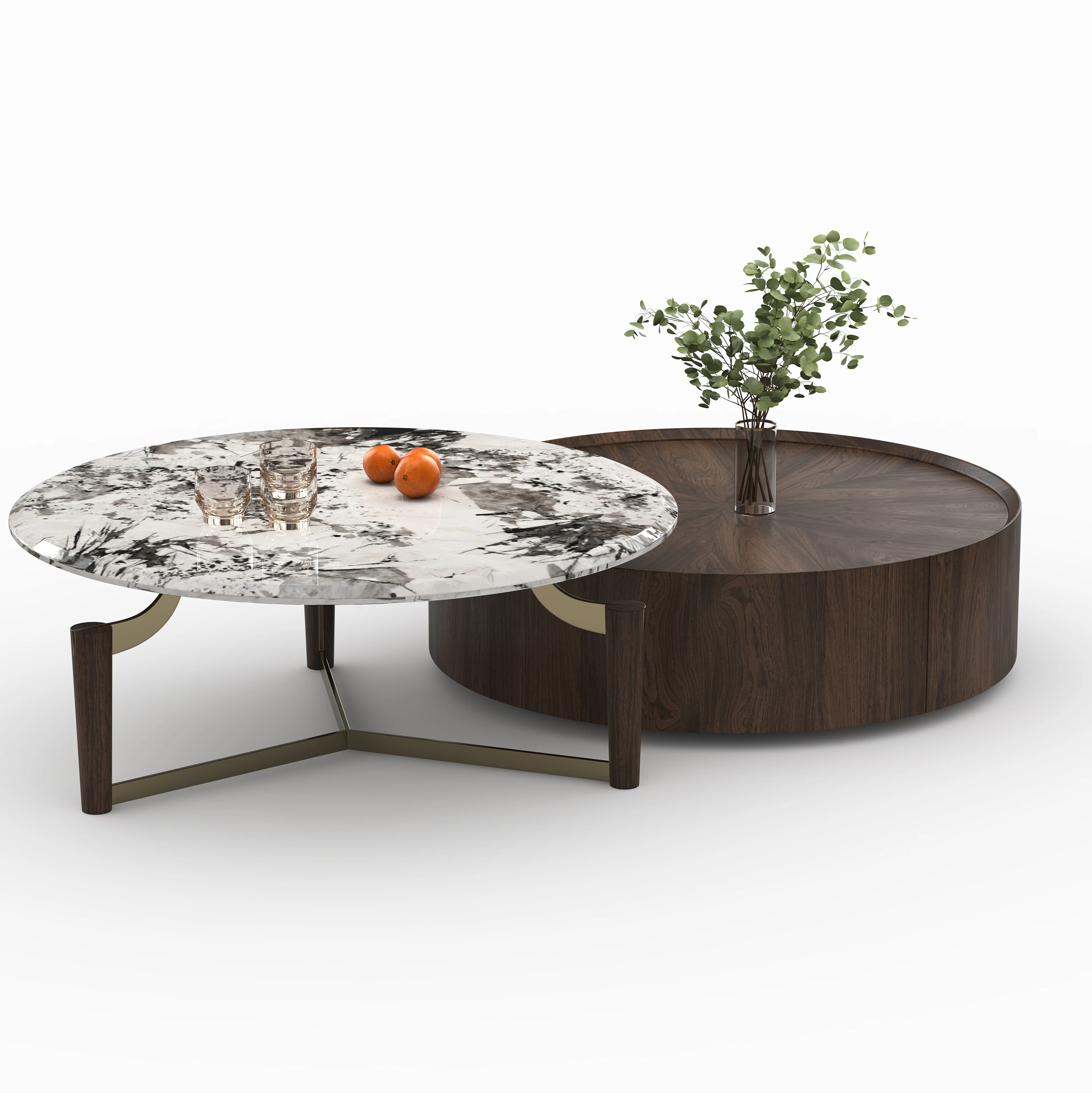 New Mild Luxury Marble Stainless Steel Coffee Table Home Living Room Designer Height round Coffee Table