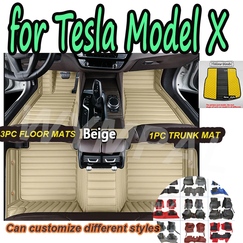 

LUXURY Car Mats For Tesla Model X 7 Seat 2015~2022 Full Set Luxury Carpets Rug Anti Dirt Pad Leather Mat Car Accessories