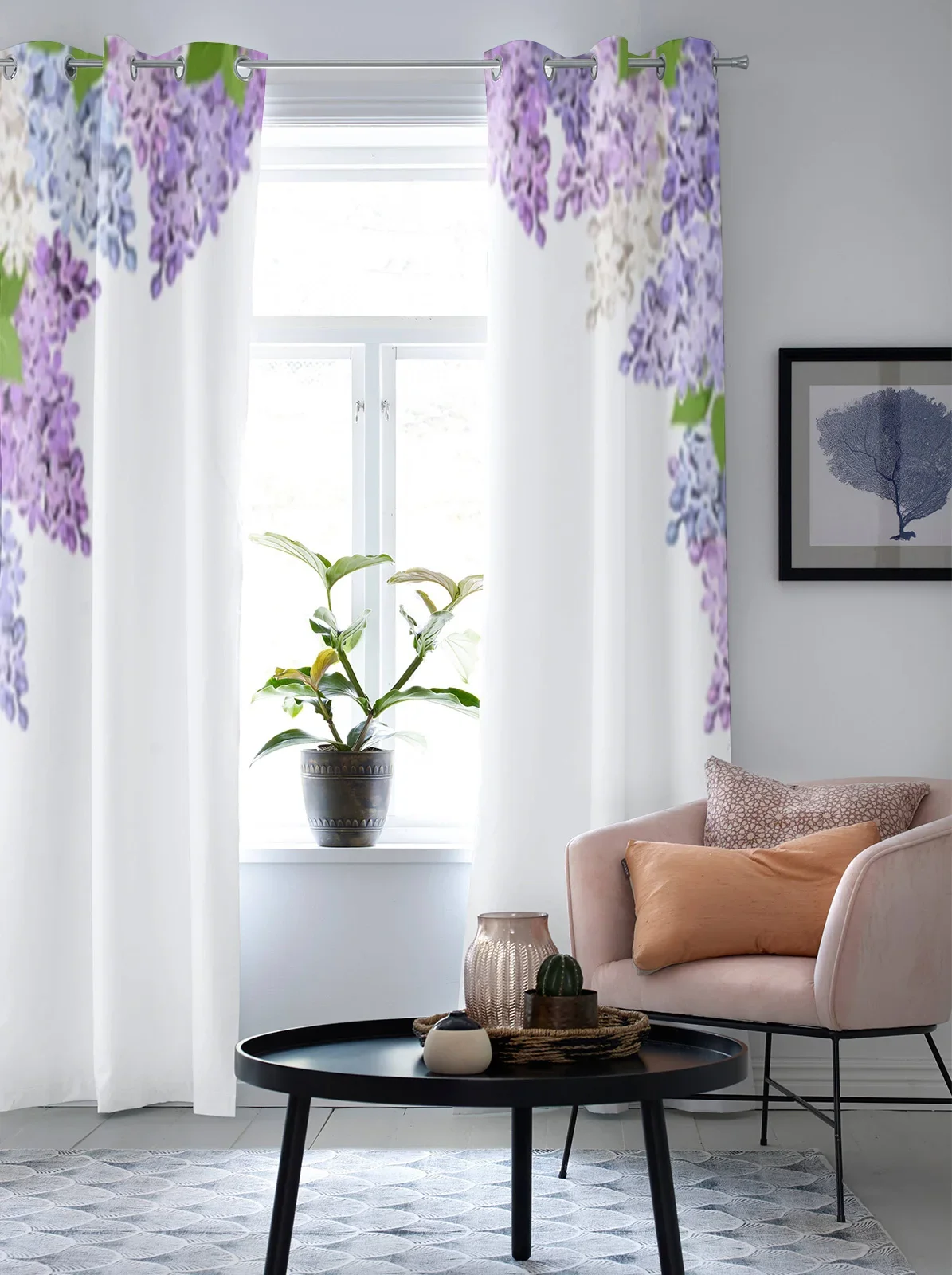 Purple And Blue Lilac Flowers Window Curtain For Living Room Bedroom Decoration Curtains Luxury Kitchen Valance Curtains