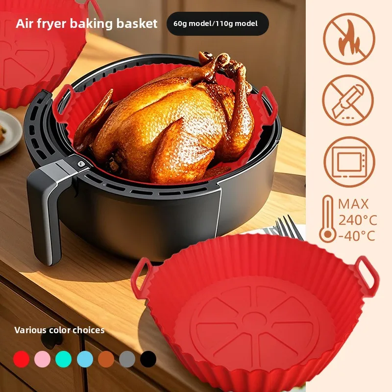 

Hot selling high-temperature resistant air fryer silicone baking tray, foldable and easy to clean circular baking pad