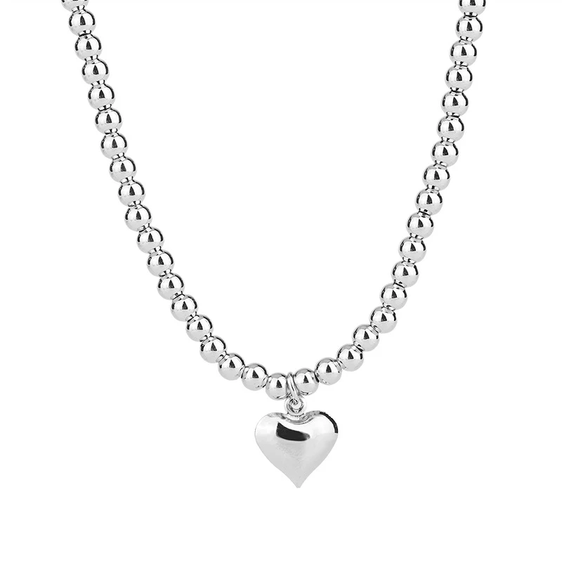 FOXANRY LOVE Heart Bead Chain Necklace Party Jewelry Charm Women Girl Summer New Fashion Simple Holiday Beach Accessories Gifts