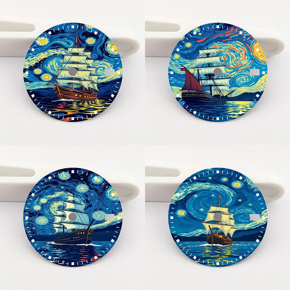 星空の下の航海-285mm-ダイヤル-nh35-ダイヤル-クリエイティブなカラー印刷ダイヤルは、nh35-36-ムーブメントの時計アクセサリーに適しています。