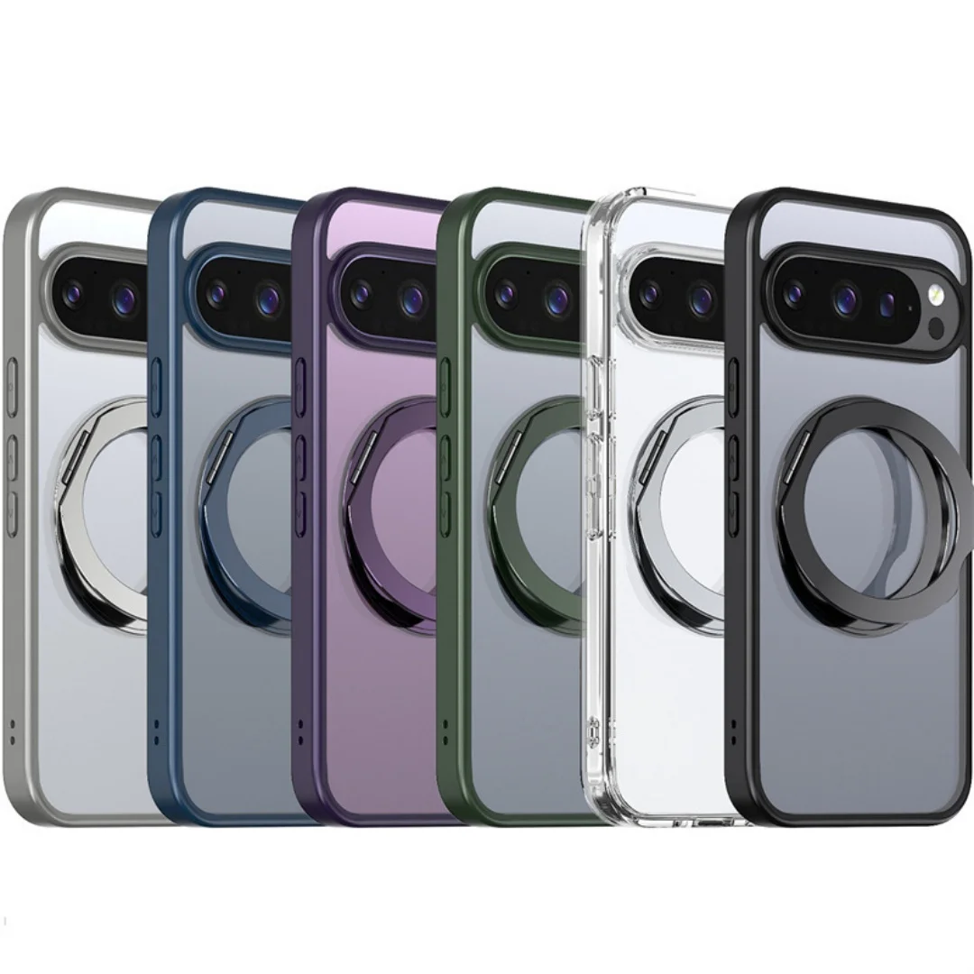 

For Google Pixel 9 9a 10 Pro XL Case Magsafe 360° Rotation Metal Stand Matte Soft Edge Clear Hard Backplate Cover