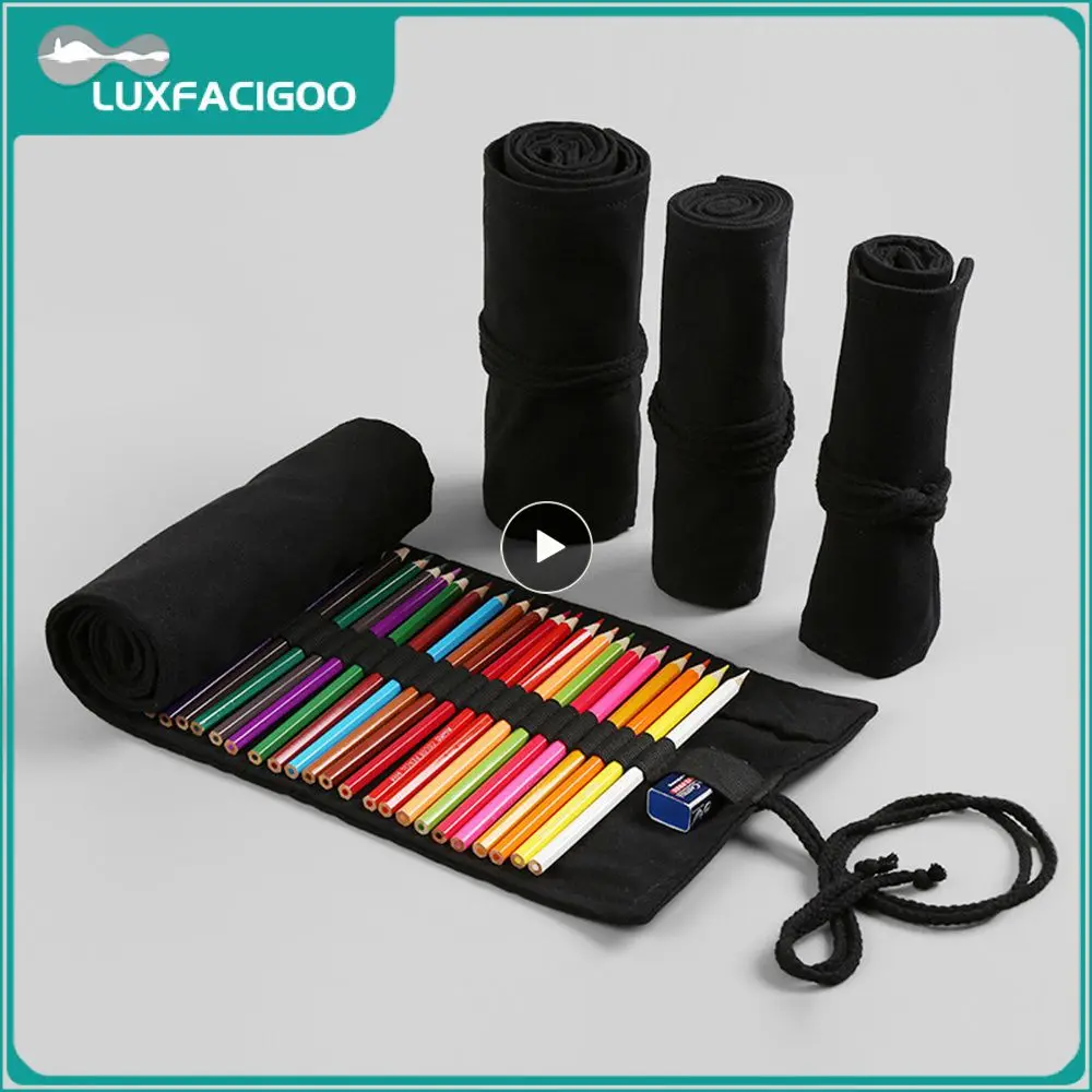 ปากกาผ้าม่าน24รูช่วยประหยัดพื้นที่แข็งแรงวัสดุผ้าใบยืดหยุ่นได้กล่องดินสอสีดำ