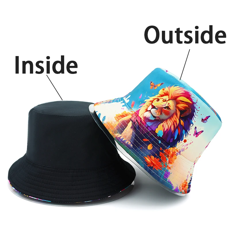 Bocca Cartoon Lion Bucket Hat Location Design Fisherman Hats Double Sides Panama Cap For Men And Women Outdoor Travel New Style