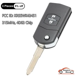 KEYECU 2 Buttons 315MHz 4D63 Chip for Mazda M3 M6 3 6 2006 2007 2008 2009 2010 Auto Flip Remote Control Key Fob KR55WK43451