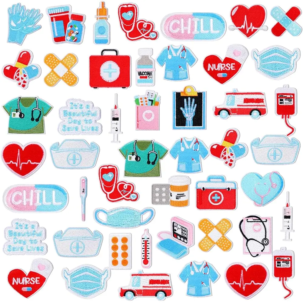 

48 Pcs Nurse Iron on Patches Nursing Sew Iron on Applique Embroidered Patches Cute Medical Patch Decorative Repair Patch Nurs