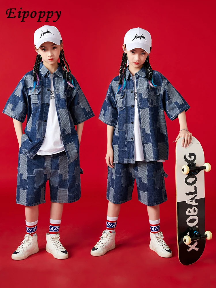 Hip Hop Children's Trendy Clothes Hip-Hop Fashionable Brand Children's Clothing Loose Denim Jazz Costumes Girls