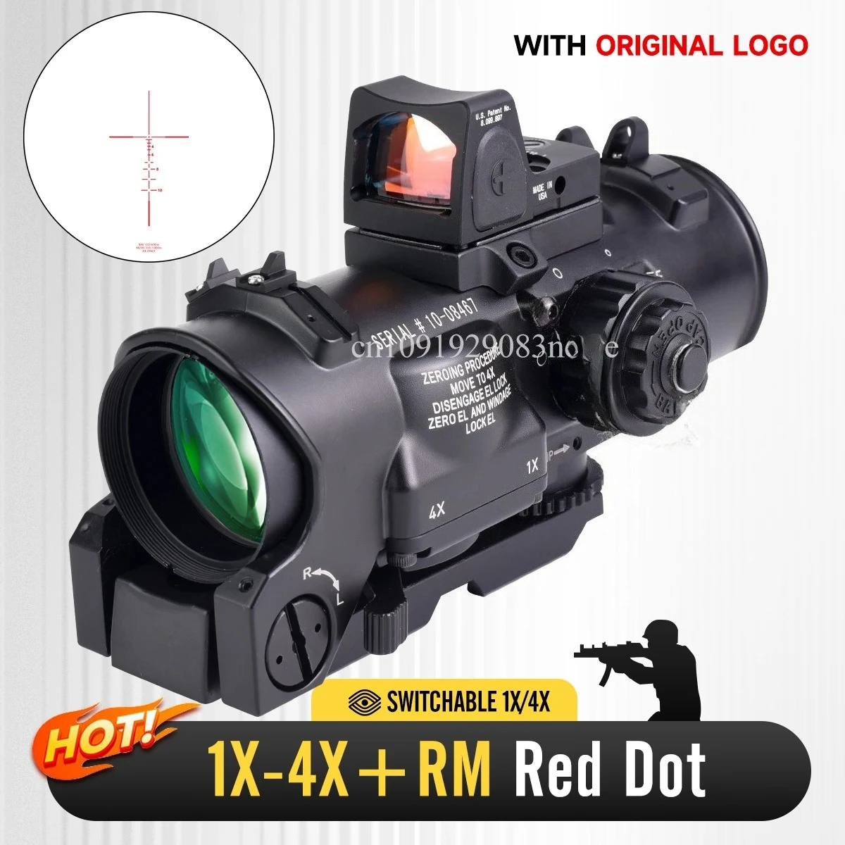 

1-4X32 Fixed Dual Purpose 1x-4x Tactical Scope W/Quick Detachable Rifle Scope Hunting with Mini Red Dot Optics Sight Collimator