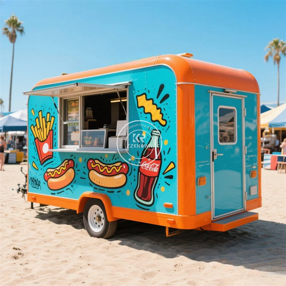 

Street Mobile Ice Cream Cart Coffee Food Trailer Fried Chicken Hot Dog Pizza Trailer Fast Food Truck Cart With Full Kitchen