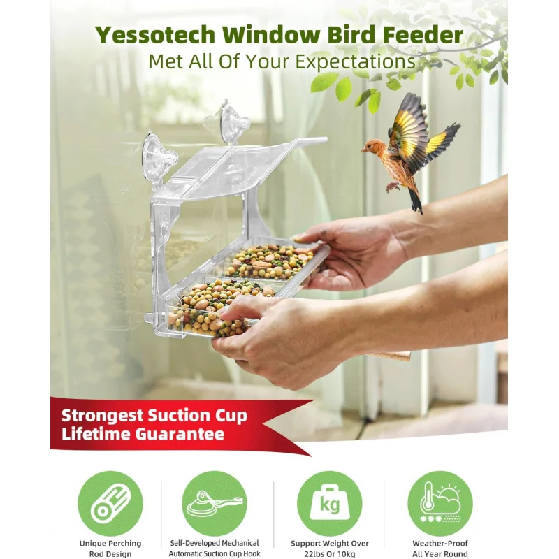 Window Bird Feeders with Strong Suction Cups - Clear Window Bird Feeders Outside, Large Transparent Bird House Window Vi
