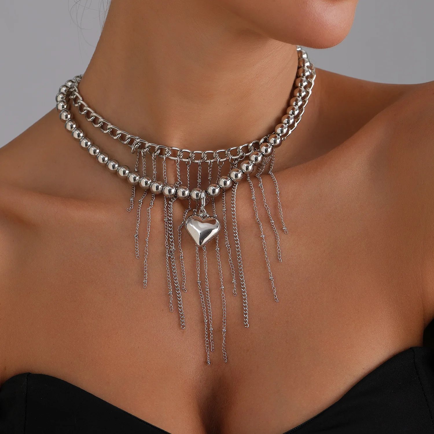 

Fashion Y2K Heart Beaded Necklace for Women Boho Elegant Round Beads Chain Y2k Choker Exquisite Party Gift Jewelry Accessories