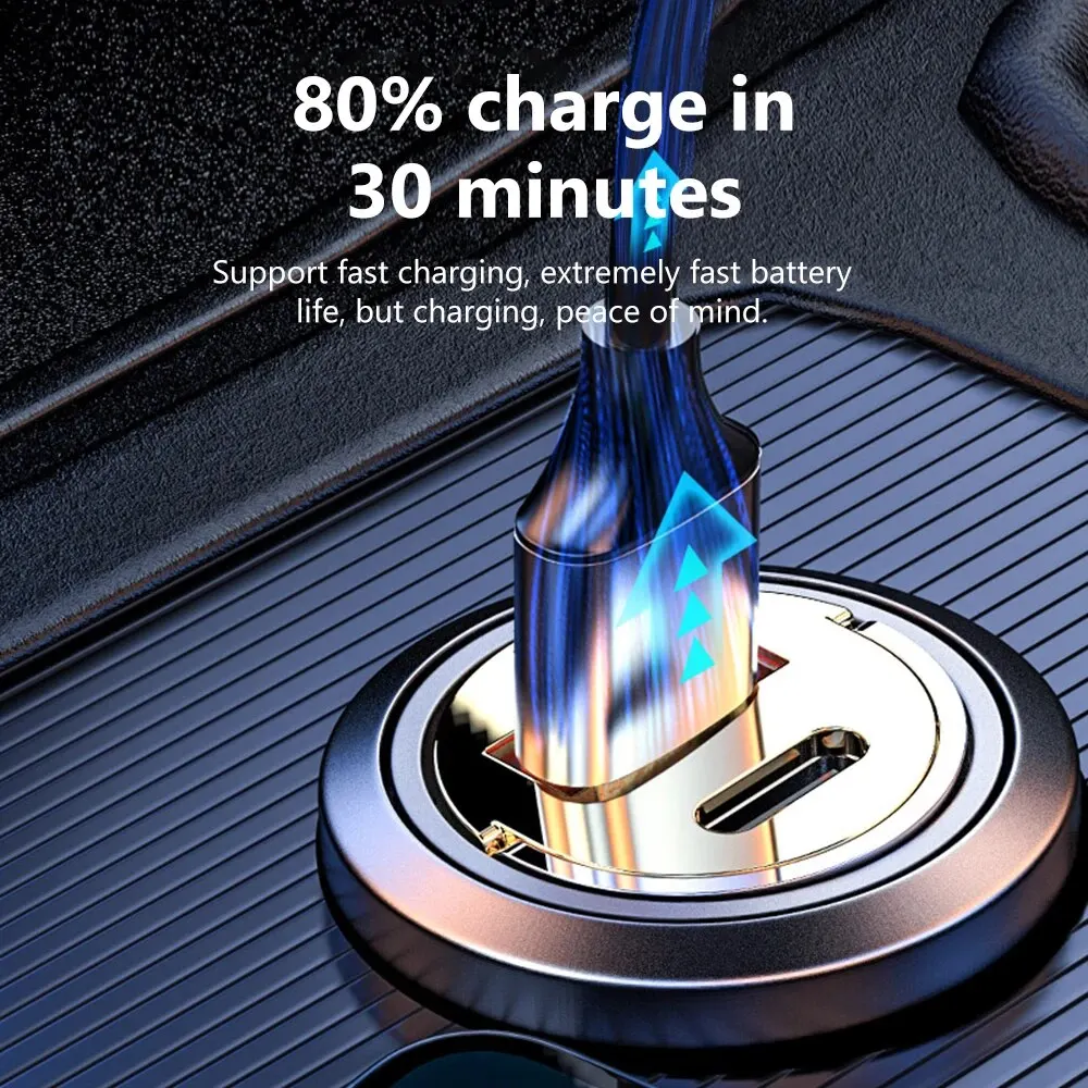 120W Transparent Invisible Pull Ring Car Charger USB Type C Fast Charging QC3.0 PD Phone Charger for iPhone Xiaomi Samsung