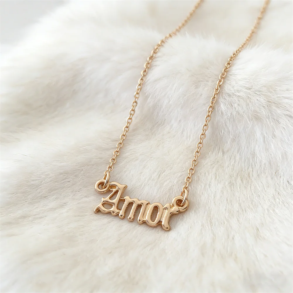 New Fashion Jewelry Gold Color Small Cute Pendant Necklace \'Baby\' \'Babygirl\' \'Amor\' \'Angel\' Pendant Necklace For Women Girl Gift