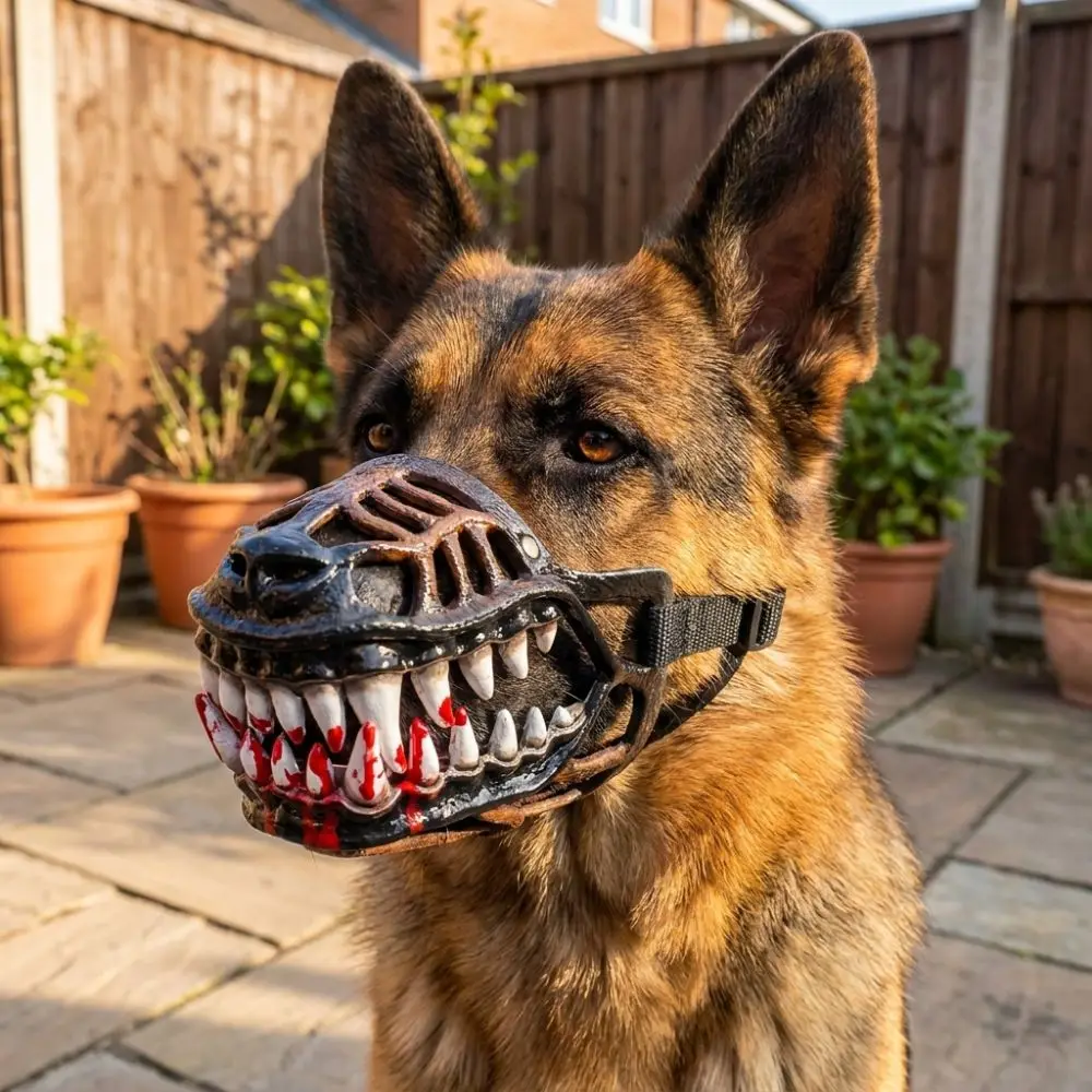 Vintage Halloween-Hundemasken mit beweglichen Zähnen, verstellbaren Riemen, Latex-Halbgesichtsmaske für Hunde, reißfest, realistische Zähne – Detail 6