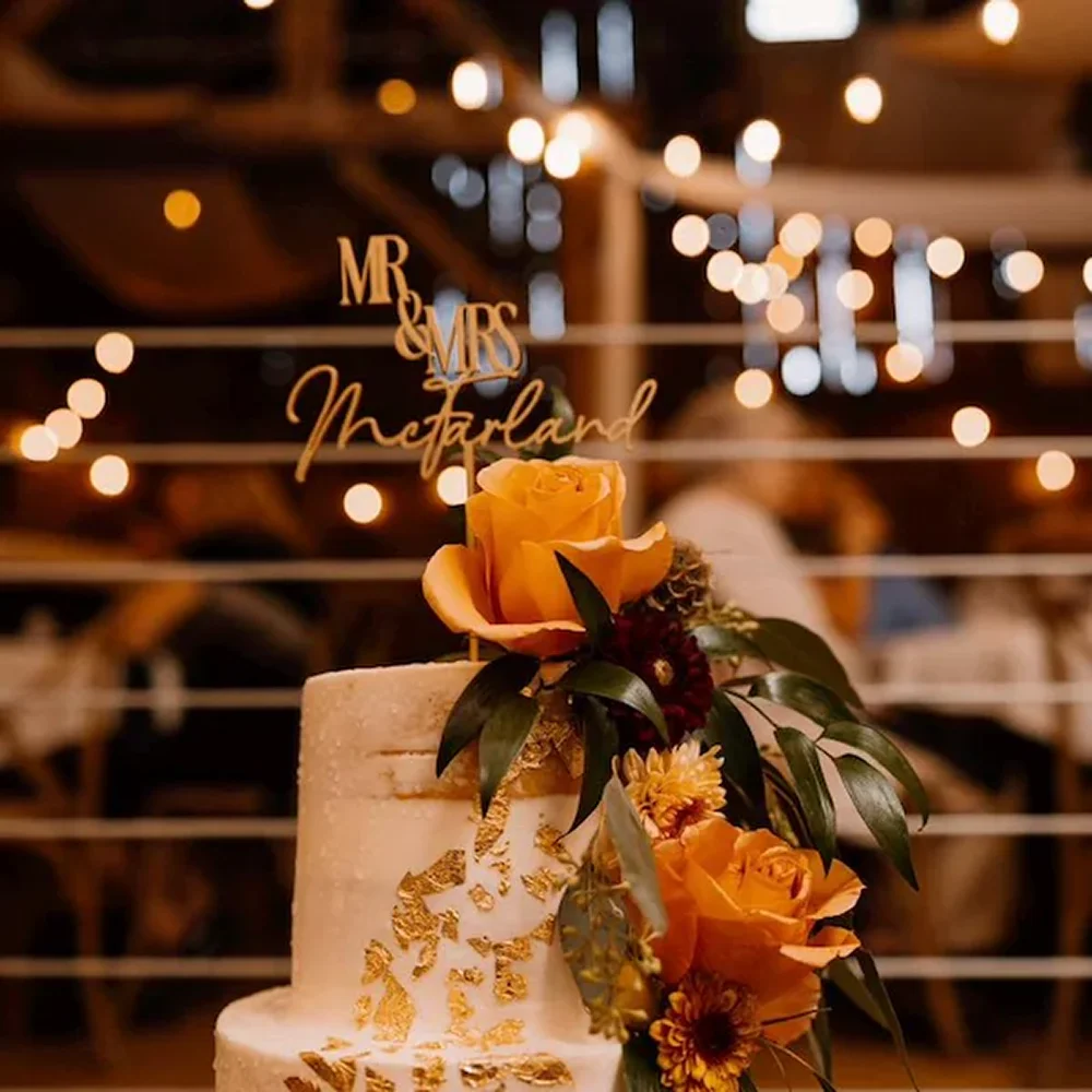 Personalized Rustic Cake Toppers Mirror Acrylic Wedding Cake Topper for Wedding Mr and Mrs Anniversary Engagemen Party Dec