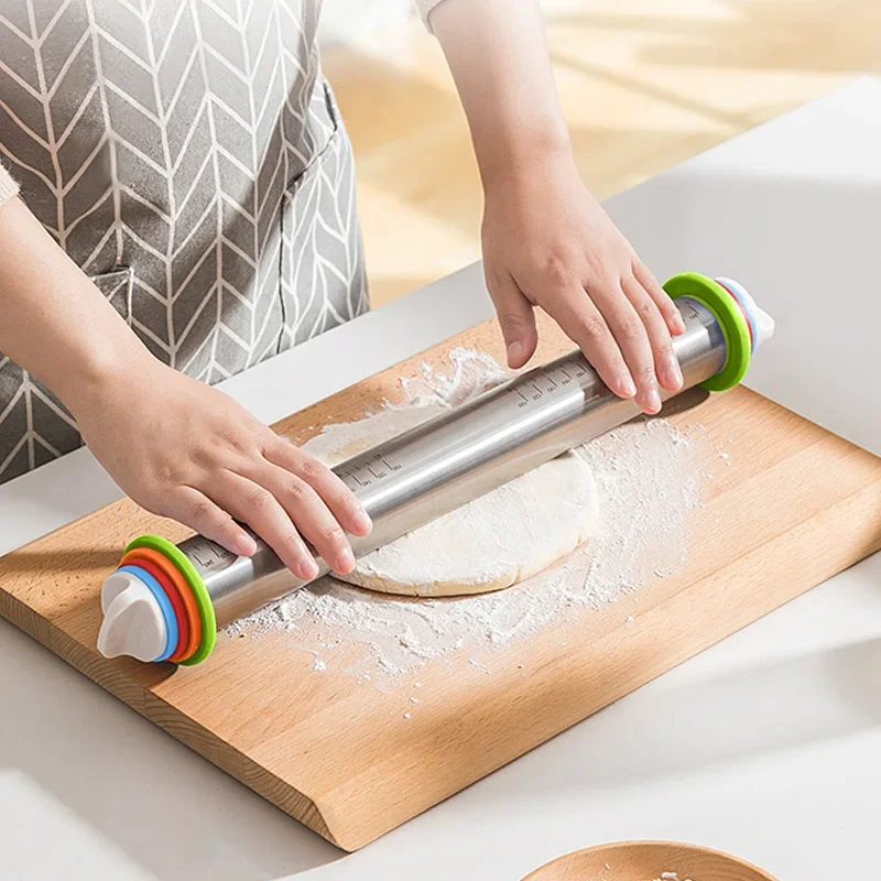 

Adjustable Rolling Pin with Scale Food Grade Stainless Steel Dough Roller Rolling Pin for Baking DIY Baking Tool