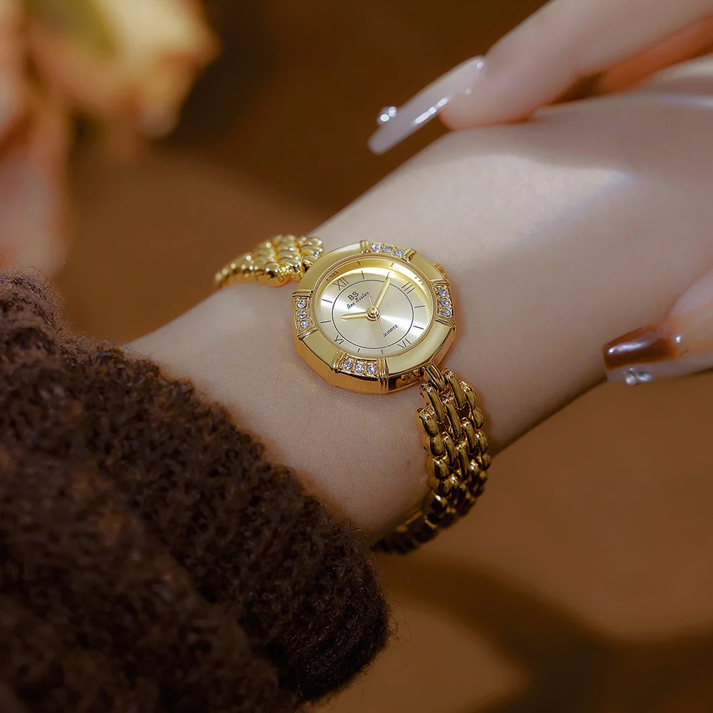 Women Watch Vintage Gold Roman Numeral Octagon Watch Fashion Luxury Quartz Ladies Dress Watches Rhinestone Bracelet Clock Gift