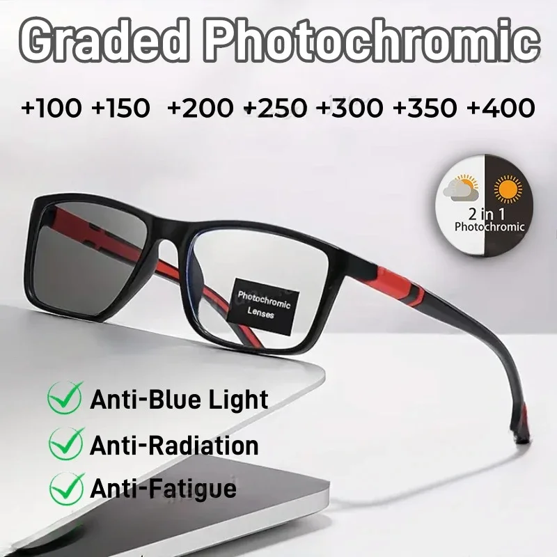 

0~+400 Reading Glasses Square Photochromic Anti Radiation Glasses for Women Men Anti Blue Light Eyeglasses