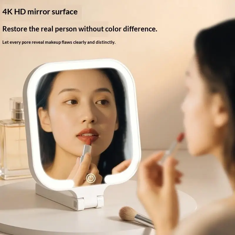 *LED Smart Makeup Mirror Hand-held Foldable 3 Colors Adjust Bright With Touch Screen Cosmetic Tabletop Vanty Mirror Travel Home