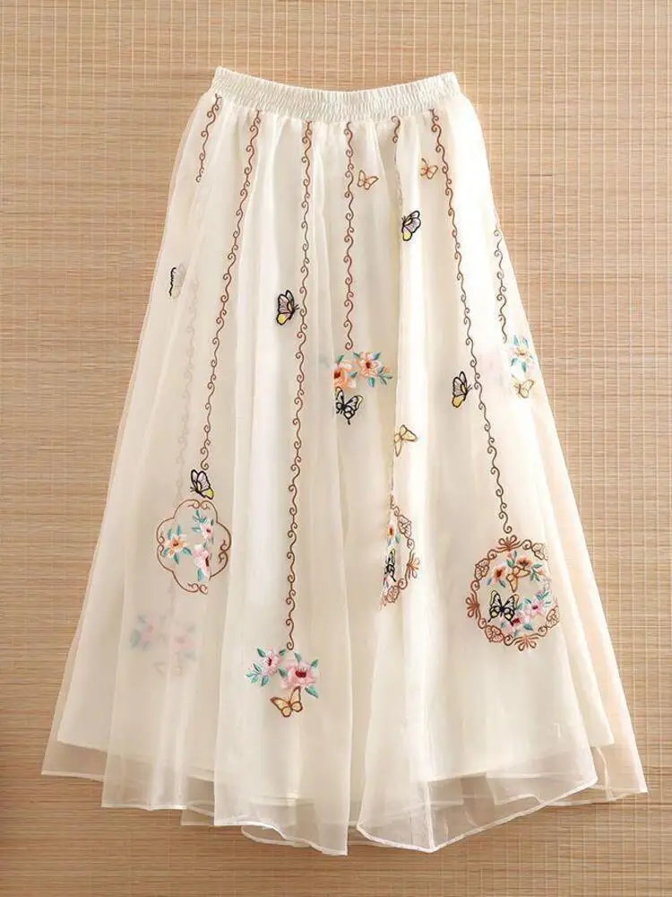 Gonna in tulle a rete ricamata a vita alta per la danza classica |   Mezza gonna elegante e fluida per palcoscenici e allenamento