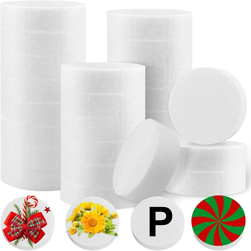 B49B-3 Inch Foam Circles For Crafts, 24 Pack 1 Inch Thick Polystyrene Round Foam Discs For DIY Projects, Cakes, Decorations