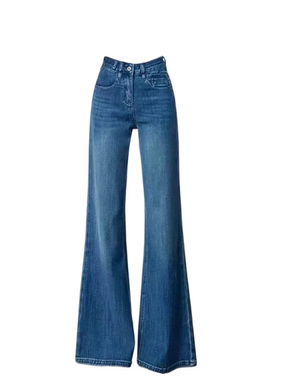 

Blue High Waist Slimming Simple Commuter Wide Leg Flared Jeans Women's Casual Style Loose Fit Winter New Arrival