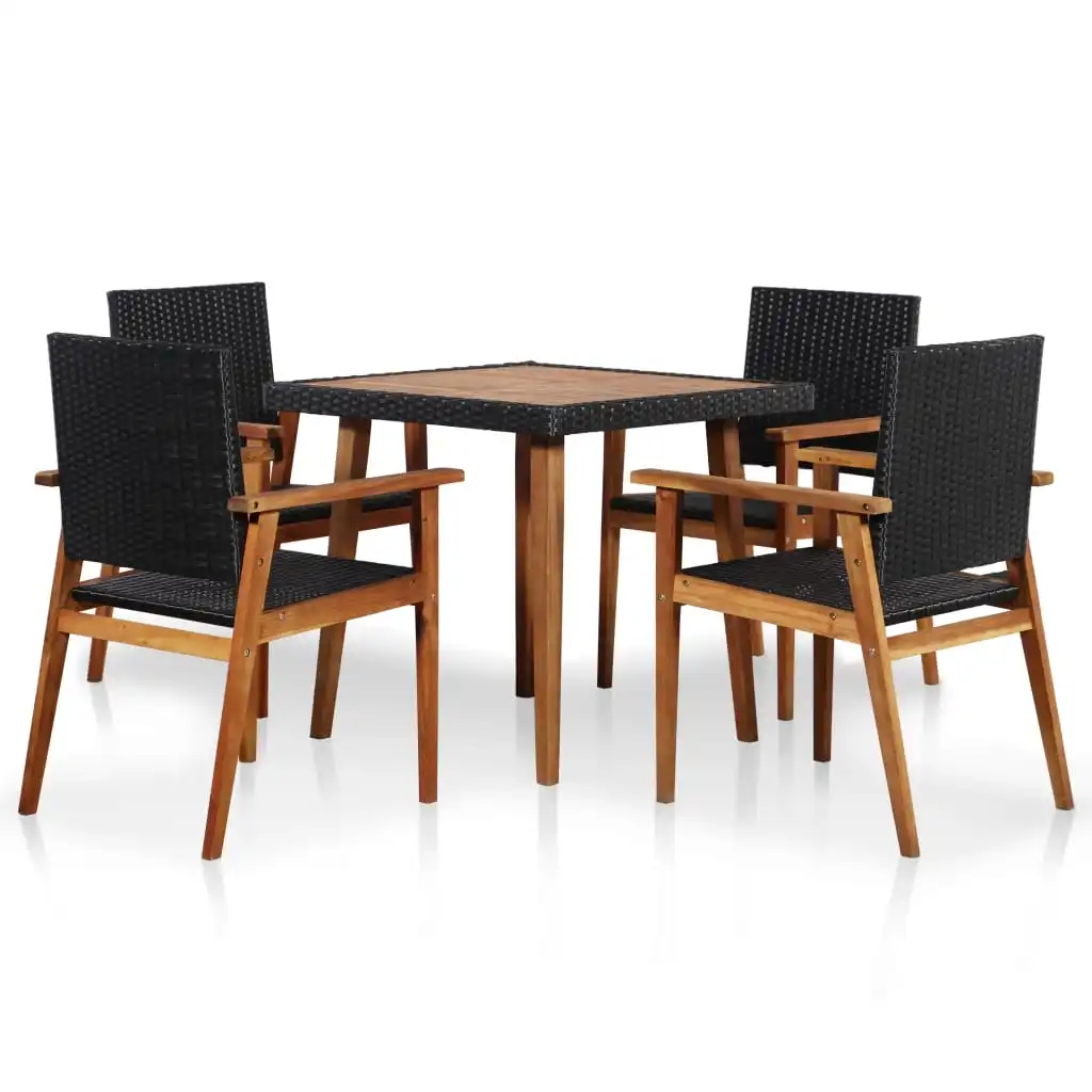 

5 Piece Patio Dining Set Poly Rattan Black and Brown Outdoor Table and Chair Sets Outdoor Furniture Sets