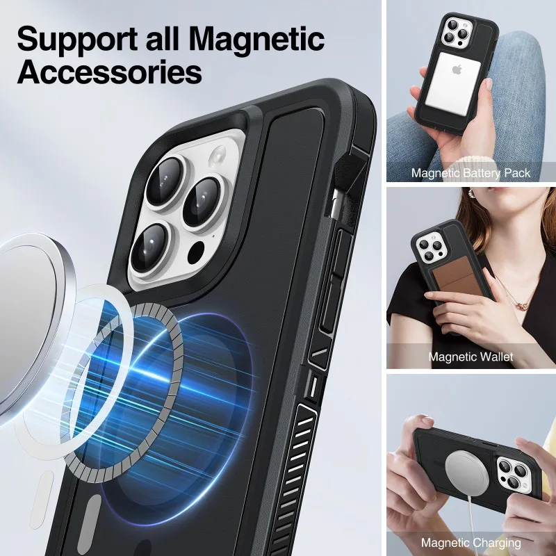 For iPhone 15 14 Plus 13 12 11 Pro Max XR Phone Case,Double Layer Protective Border Magnetic Cover