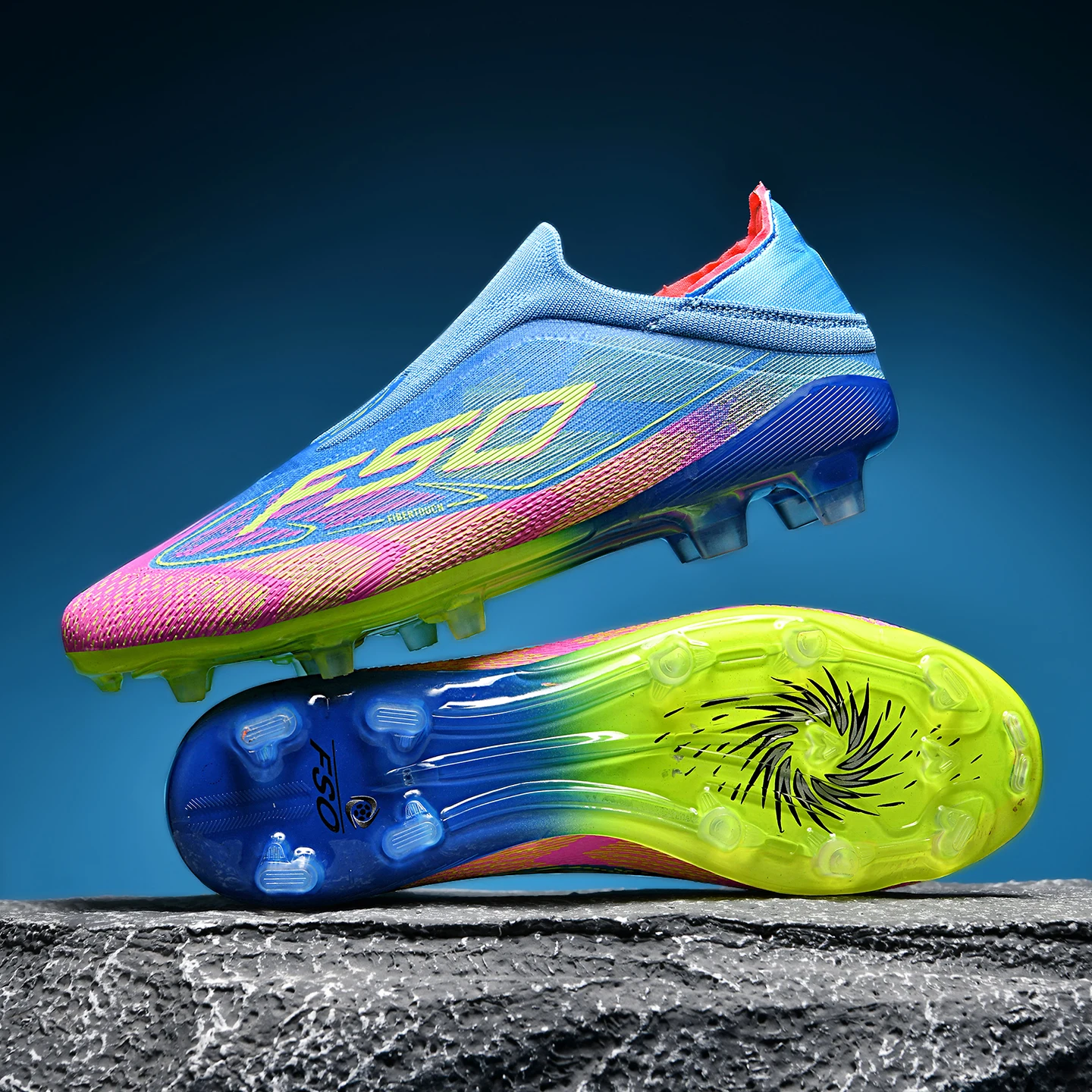 Men/Women Professional FG Soccer Cleats Lightweight Breathable Knit Laceless Football Boots Anti-slip Training Shoes