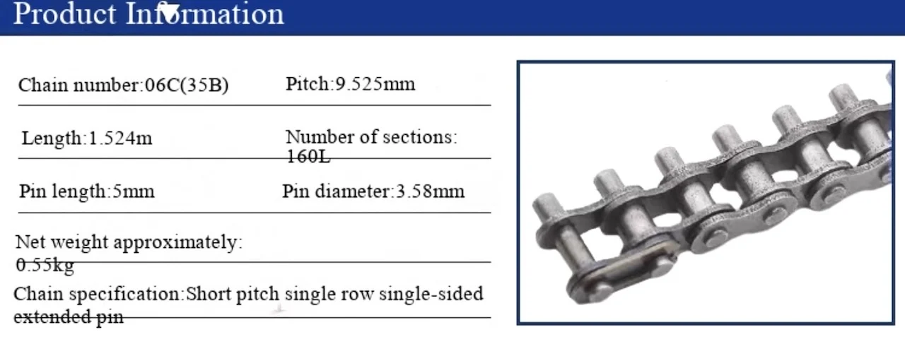 Stainless Steel Automated Assembly Line Conveyor Chain 06C Plug-In Wave Soldering 5mm Long-Pin Transmission Chain