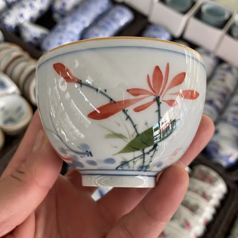 Jingdezhen Ceramic Grass Hand Painted Tea Cup Household Cup Single Cup Pressure Bottle Savoring Cup
