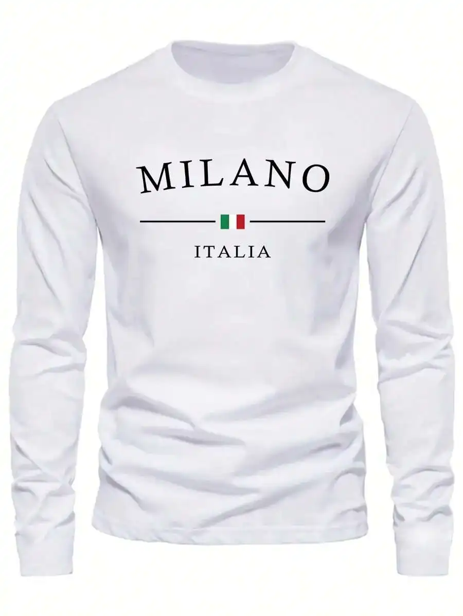 

Мужская повседневная футболка с круглым вырезом и длинными рукавами с принтом в городском стиле