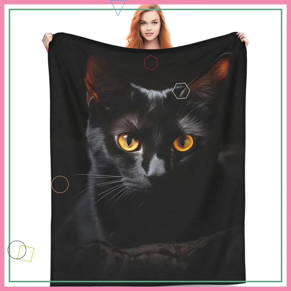 

Мягкий флисовый плед с изображением милого черного кота для любителей кошек, легкий и пушистый декор, 60x50 дюймов