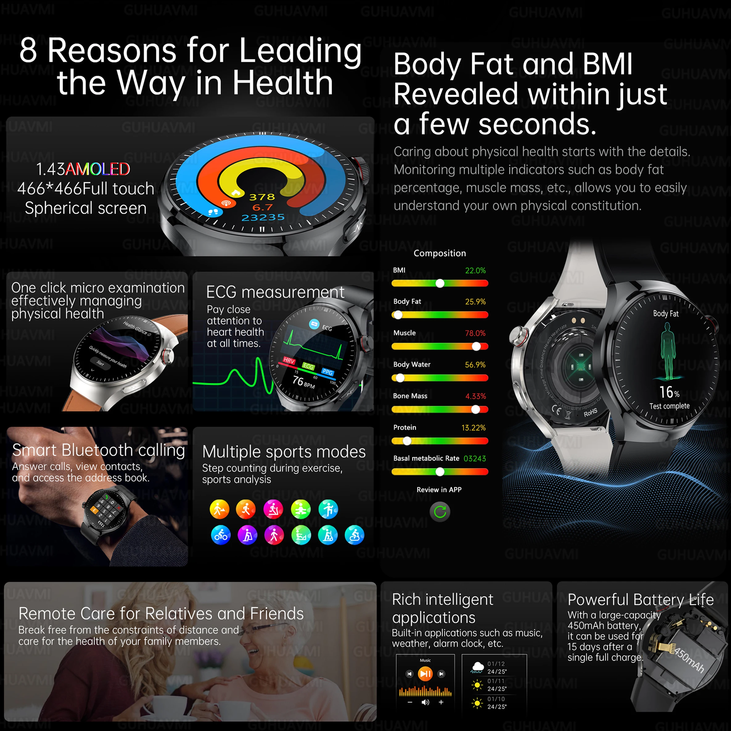 2025 جديد التمريض الصف ساعة ذكية دقيقة ضغط الدم الدهون في الدم حمض اليوريك ECG + PPG HD بلوتوث دعوة الصحة ساعة ذكية الرجال