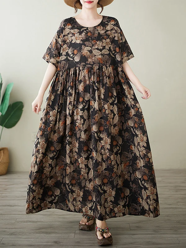 فستان طويل أنيق مطبوع برقبة مستديرة وأكمام قصيرة للنساء ذوات المقاسات الكبيرة، تصميم صيفي جديد بسيط وأنيق #5