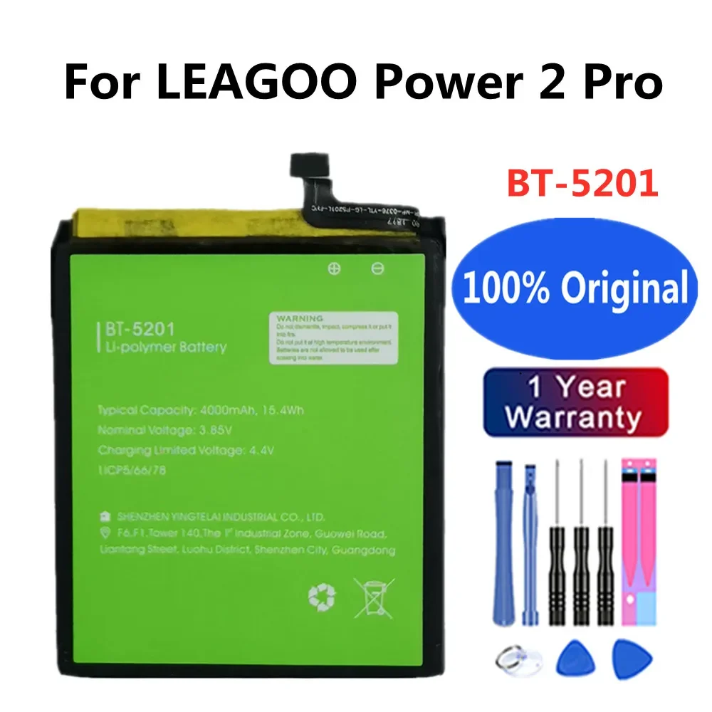 Batterie de remplacement pour LEAGOO Power 2 Pro Power2 Pro BT5201, batterie de téléphone portable, 100% d'origine, BT-5201 4000mAh