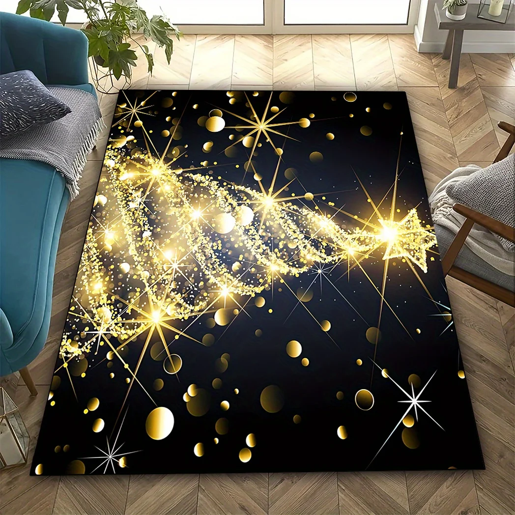 Luxury Gold Star Area Rug Modern Abstract Shining Line Wave Carpet For Living Room Coffee Table Bedroom Decor Large Floor Mat