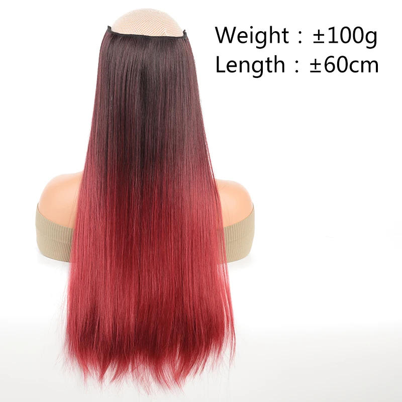 PAGEUP No Clip Natural Hair Extensions Invisible Wire Synthetic Long Straight Black Red Grey False Fish Line Hairpiece For Women