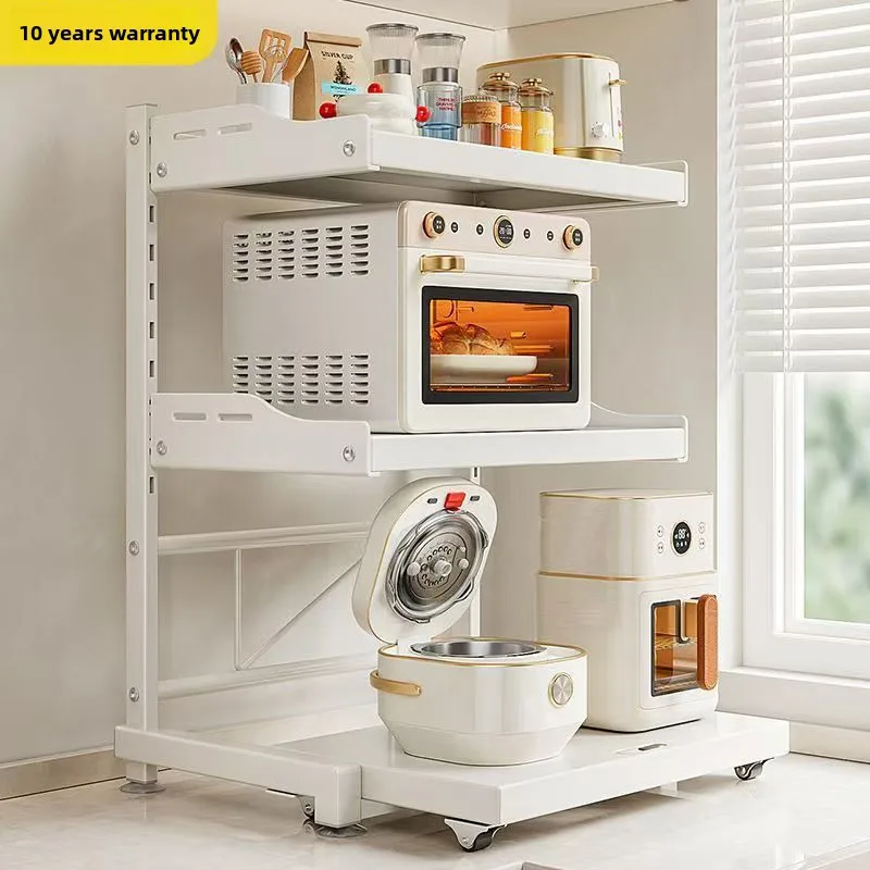Carbon Steel Countertop Kitchen Storage Rack Adjustable Or Tier Shelves Pull-Out Board Microwave Oven Rice Cooker Seasoning