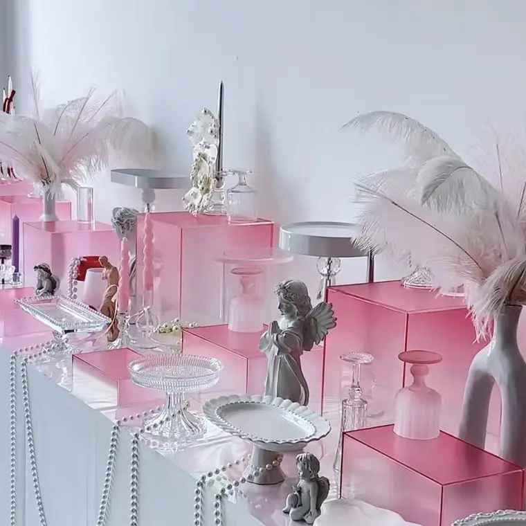 

Gradual change powder acrylic dessert table display stand Muse Festival shop opening dessert table ornament tea