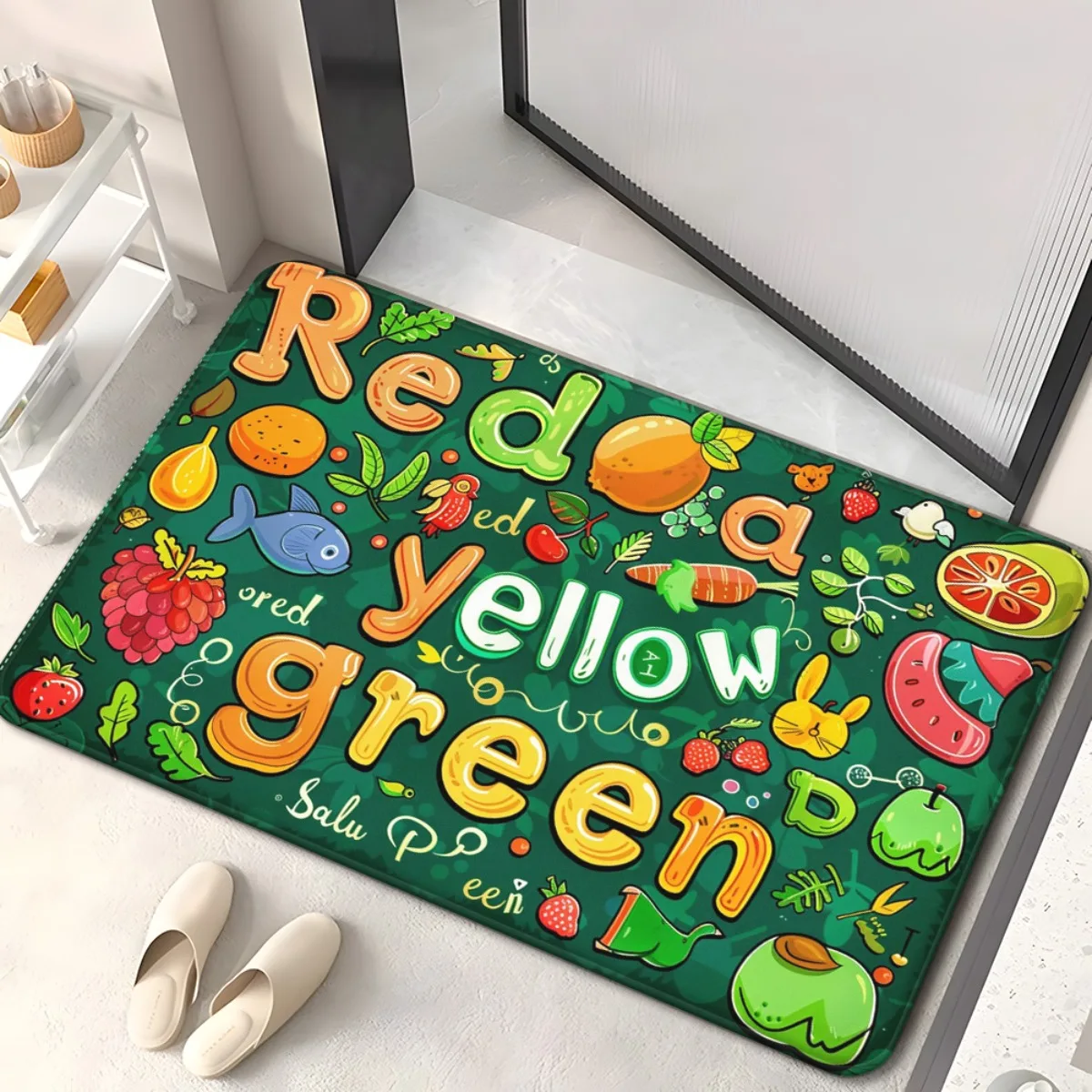 1pc Colorful Fruit Word Art Doormat  Non-Slip Absorbent Microfiber Rug for Bathroom Bedroom Outdoor 40x60cm