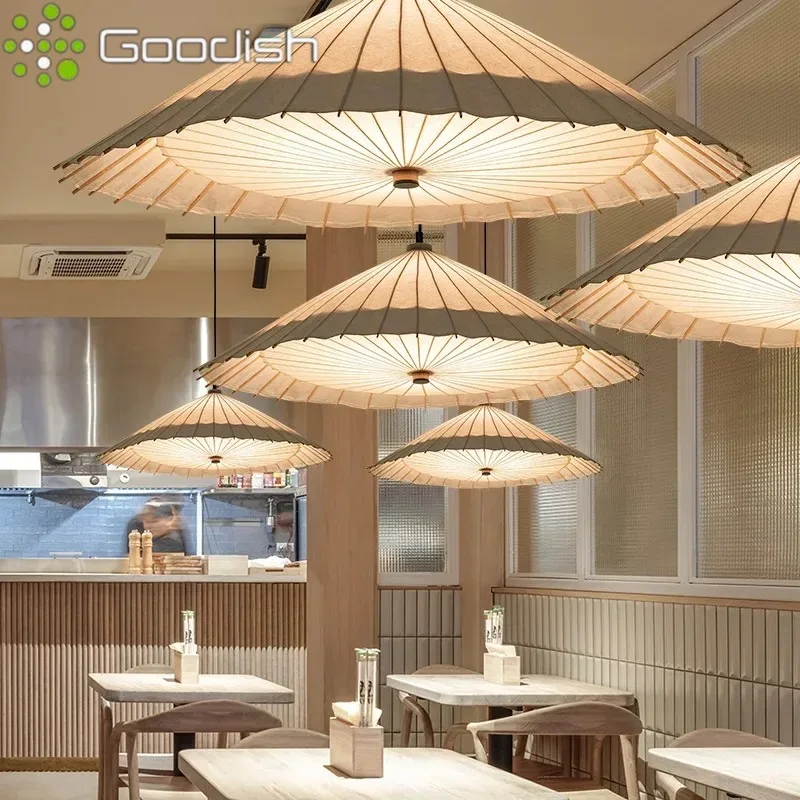 

Japanese Wabisabi Umbrella Pendant Light Rice Paper Hanging Home Decoration LED Indoor Chandelier Lamp for Living Dining Bedroom