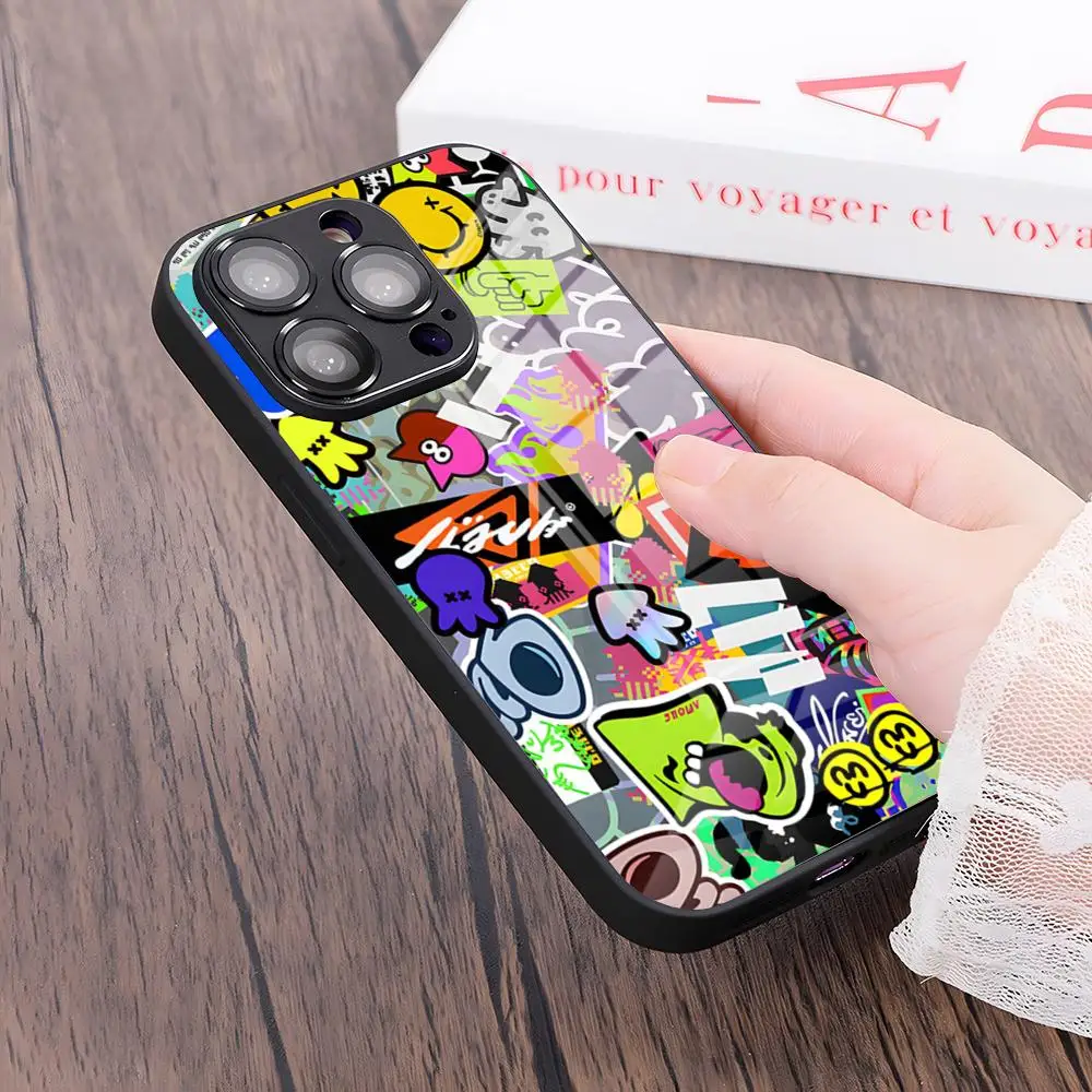 MINISO-Hot Game Splatoon Art Phone Case For IPhone 15 Pro 16 15 14 13 12 11 Mini X XS XR Max 6 8 Plus SE 2024 Glass Design Cove