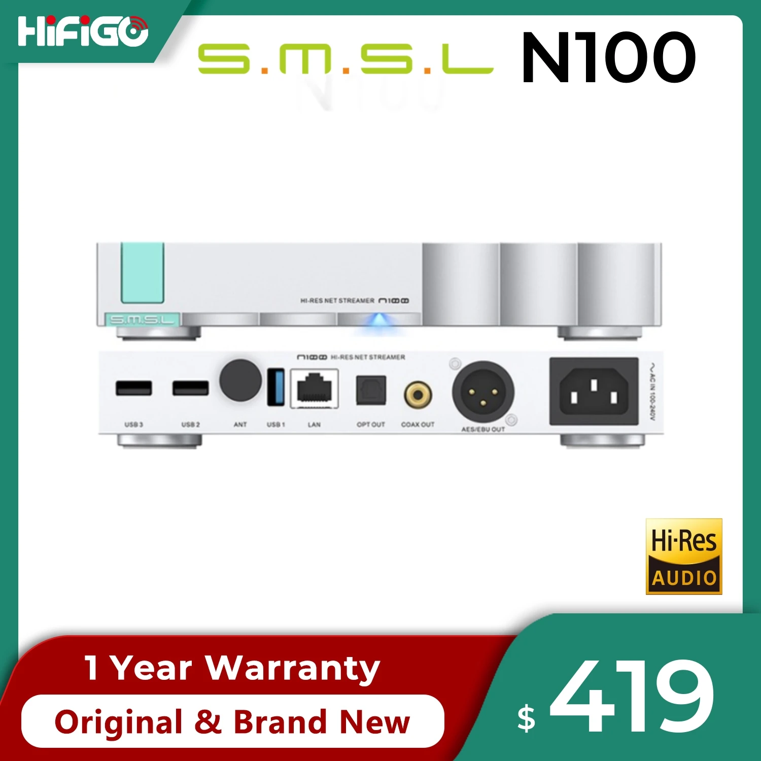 

SMSL N100 Hi-Res Net streamer support all Functions of VOLUMIO supports TIDAL / QOBUZ Airplay / DLNA / ROON WIFI