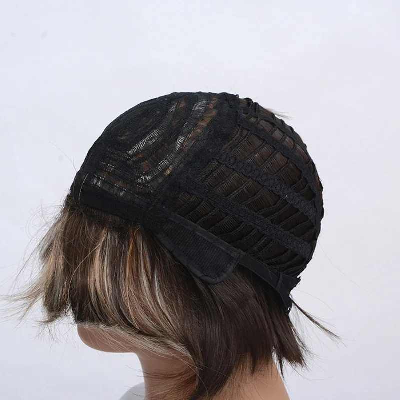 غريب الأطوار W الاصطناعية المرأة مختلط شقراء براون قصيرة الباروكات الطبيعية قصيرة مستقيم بوب تصفيفة الشعر #5